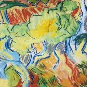 bomen naar Van Gogh, aquarel en pastel